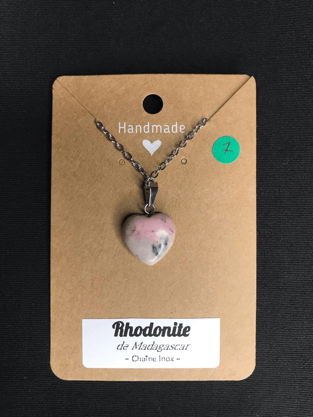 RHODONITE - Pendentif cœur N°7 avec chaîne inox[Madagascar]