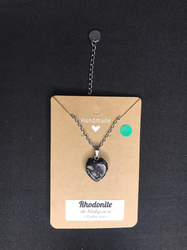RHODONITE - Pendentif cœur N°1 avec chaîne inox[Madagascar]