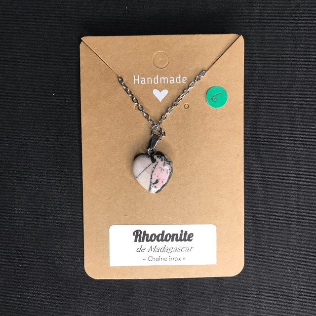 RHODONITE - Pendentif cœur N°6 avec chaîne inox[Madagascar]