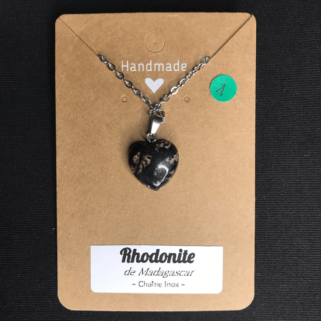 RHODONITE - Pendentif cœur N°1 avec chaîne inox[Madagascar]