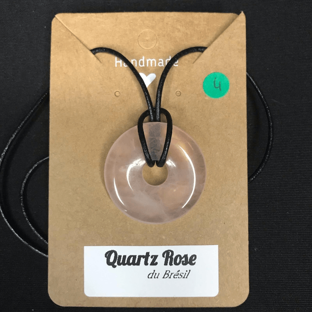 QUARTZ ROSE - Pendentif Donut N°4 avec cordon cuir [Brésil]