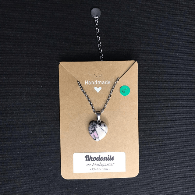 RHODONITE - Pendentif cœur N°6 avec chaîne inox[Madagascar]