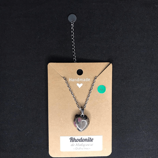 RHODONITE - Pendentif cœur N°4 avec chaîne inox[Madagascar]