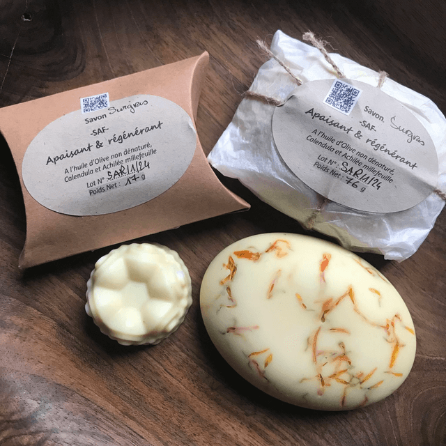 SAVON SURGRAS APAISANT & REGENERANT-Huile d'Olive BIO-Calendula &Achillée millefeuille