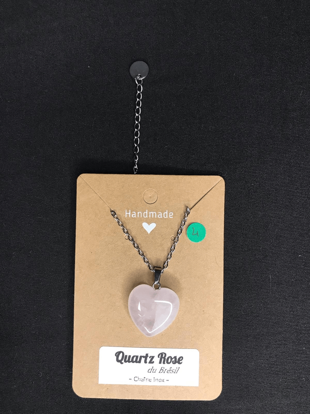 QUARTZ ROSE - Pendentif cœur N°4 avec chaîne inox[Brésil]