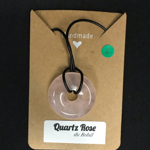 QUARTZ ROSE - Pendentif Donut N°2 avec cordon cuir [Brésil]