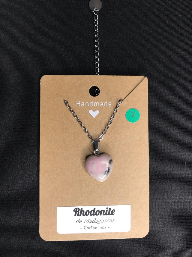 RHODONITE - Pendentif cœur N°7 avec chaîne inox[Madagascar]