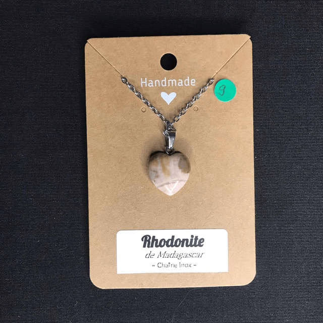 RHODONITE - Pendentif cœur N°9 avec chaîne inox[Madagascar]