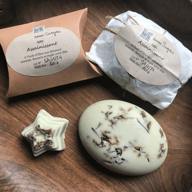 SAVON SURGRAS ASSAINISSANT-Huile d'Olive BIO-Lavande-Romarin & Argile verte Illite