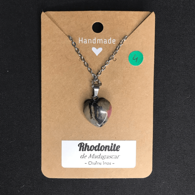 RHODONITE - Pendentif cœur N°4 avec chaîne inox[Madagascar]