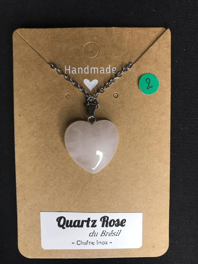 QUARTZ ROSE - Pendentif cœur N°2 avec chaîne inox[Brésil]