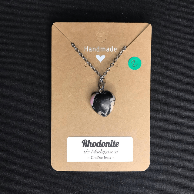 RHODONITE - Pendentif cœur N°2 avec chaîne inox[Madagascar]