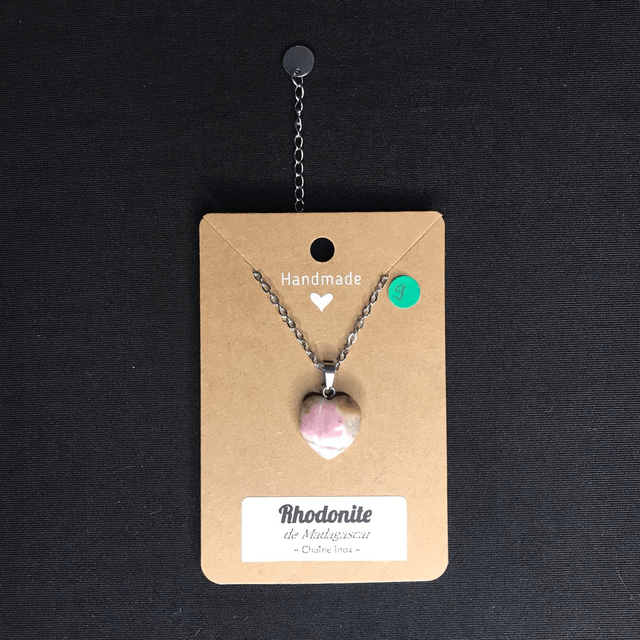RHODONITE - Pendentif cœur N°9 avec chaîne inox[Madagascar]
