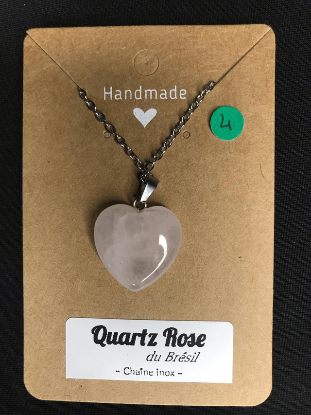 QUARTZ ROSE - Pendentif cœur N°4 avec chaîne inox[Brésil]