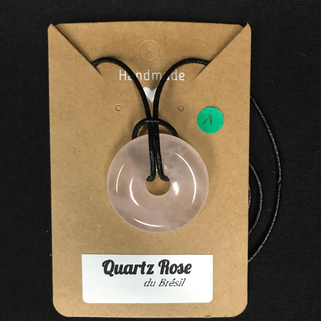 QUARTZ ROSE - Pendentif Donut N°1 avec cordon cuir[Brésil]