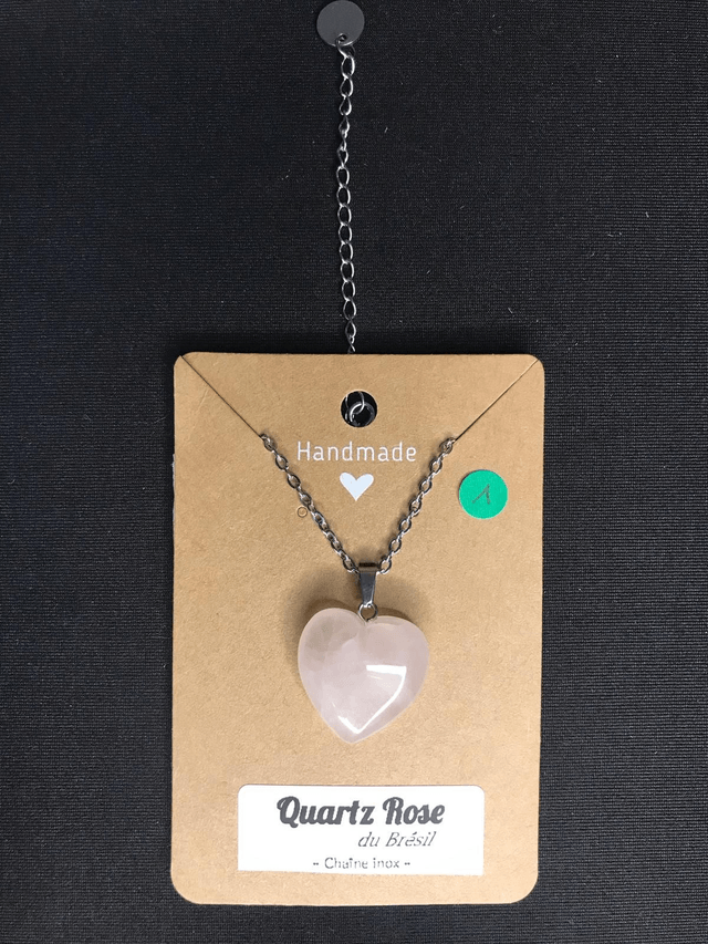 QUARTZ ROSE - Pendentif cœur N°1 avec chaîne inox[Brésil]