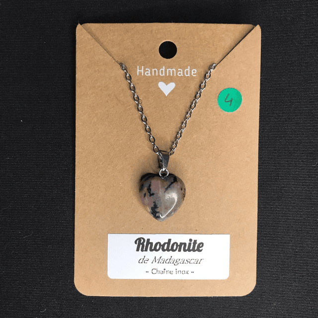 RHODONITE - Pendentif cœur N°4 avec chaîne inox[Madagascar]