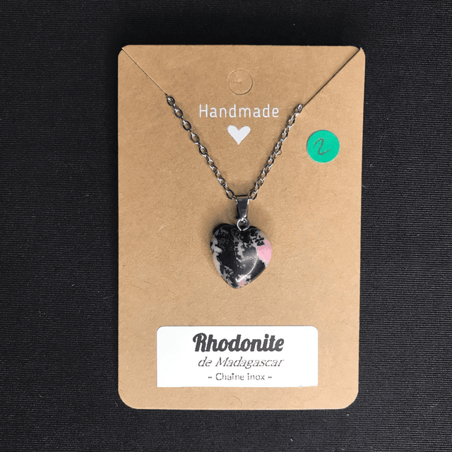 RHODONITE - Pendentif cœur N°2 avec chaîne inox[Madagascar]