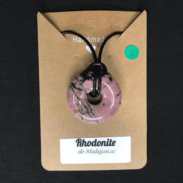 RHODONITE - Pendentif donut N°2 avec cordon cuir [Madagascar]